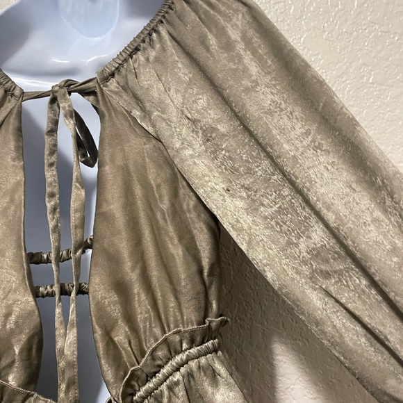 Free People Cassidy Silky Smocked Romper Olive Green  Size XS - Picture 7 of 15